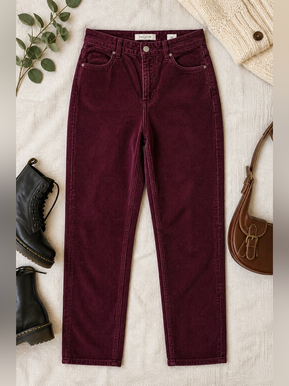 PacSun Mom Jeans Corduroy Burgundy High Rise Vintage Straight Y2K 30 Boho C91